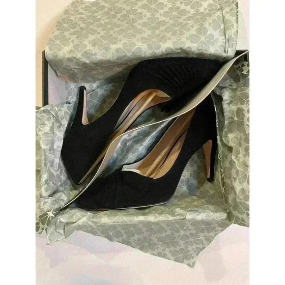 Kate Spade Pumps 10 High Heel Stiletto Black Suede 4” Alessia Pointed Toe Ruffle - Picture 3 of 7